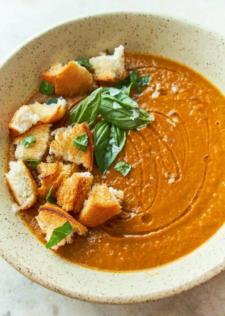 Roasted Tomato Basil Soup Vegan Recipe